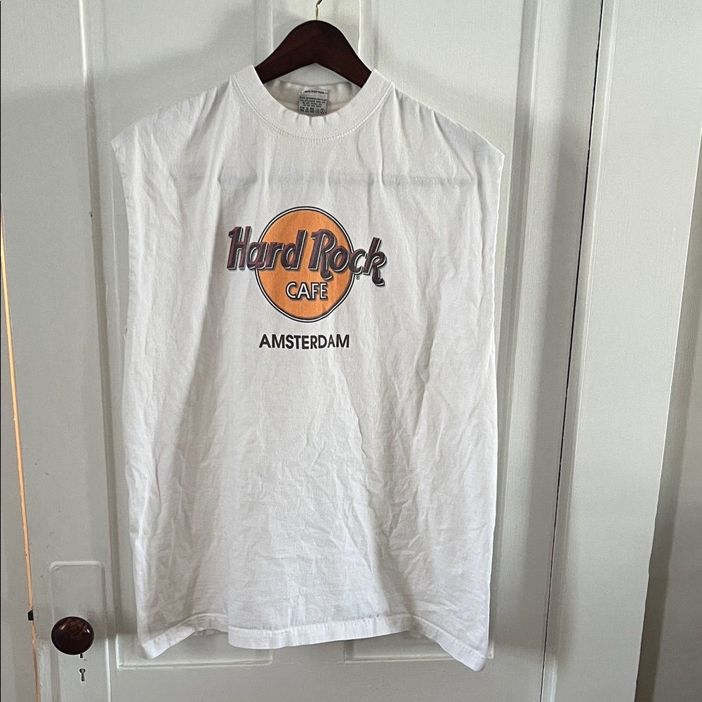 Vintage Hard Rock Cafe extra large Amsterdam modified cut off sleeves white